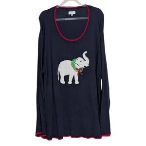 Crown & Ivy Elephant Wreath Sweater Womens Size 3X Blue Christmas Knit